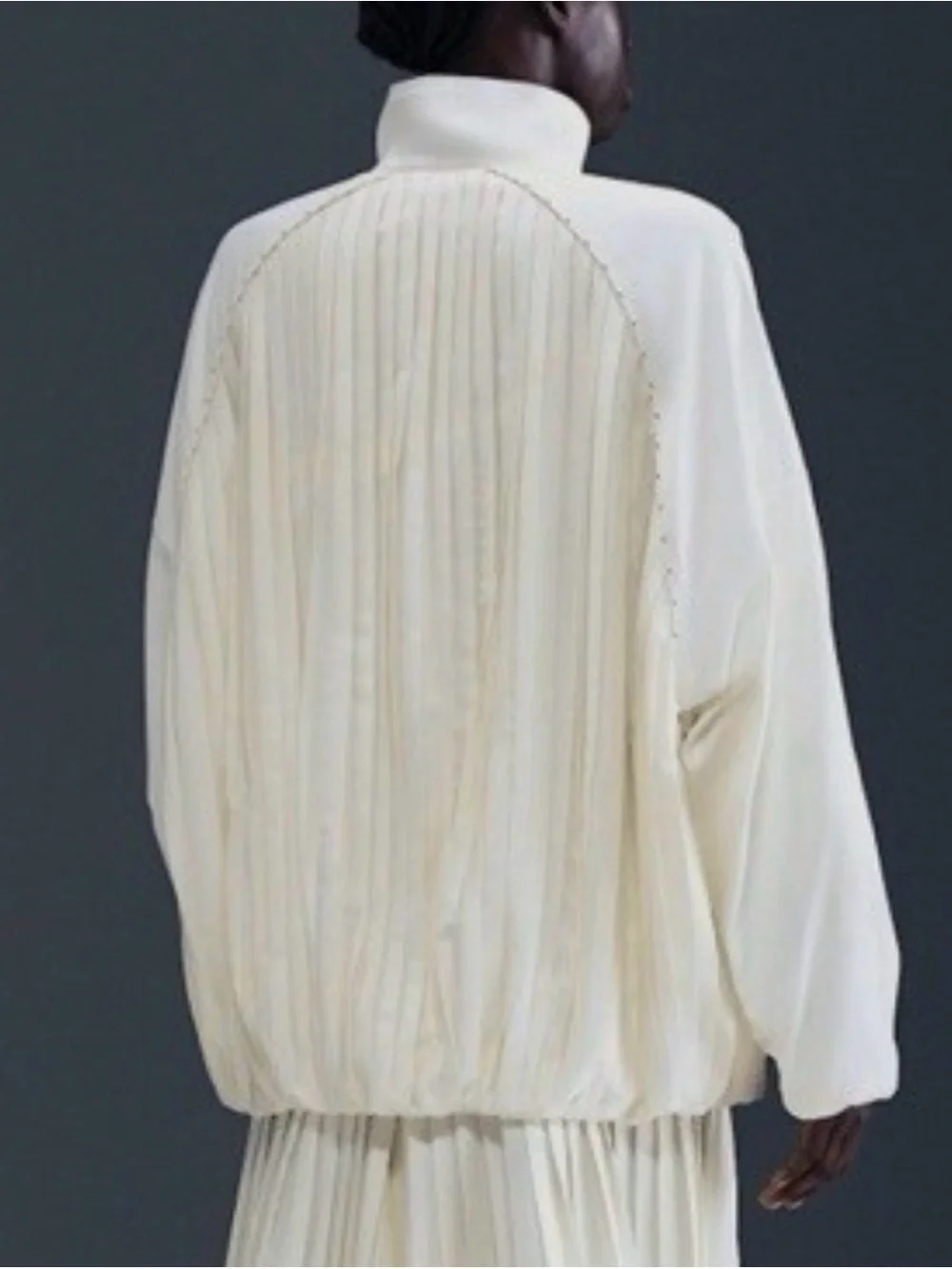 Nike Pleated Oversized Satin Full Zip Track Jacket Ivory Womens HJ0516-133